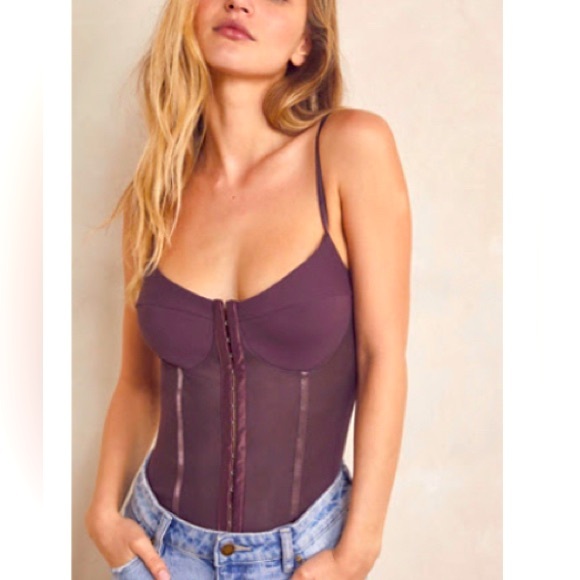 Free People Tops - NWOT Free People Night Rhythm Corset Bodysuit Size M